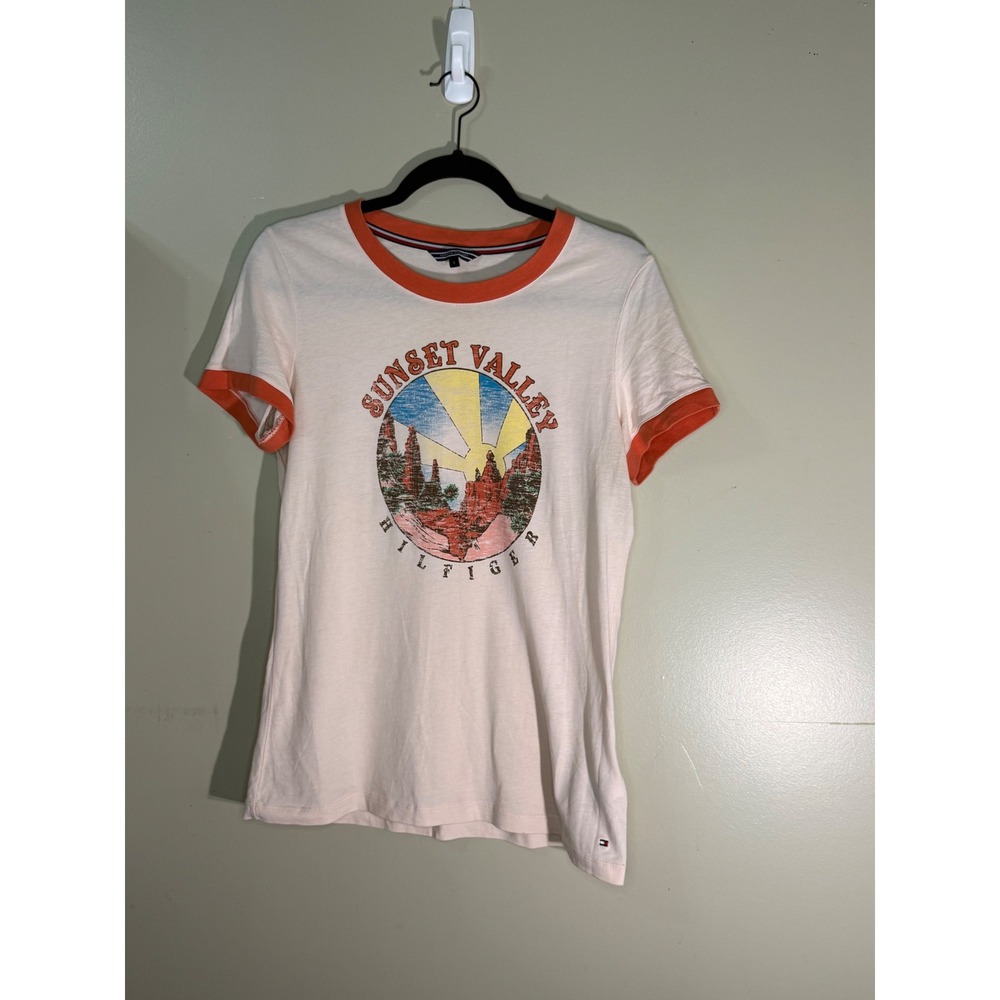 Tommy Hilfiger Sunset Valley Graphic Ringer Tee Cream Orange WW22333 Mens L